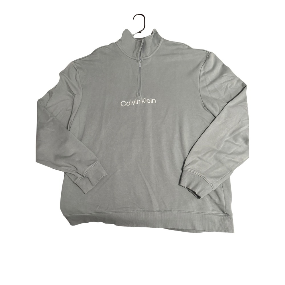 Calvin Klein Mens XXL Quarter Zip Pullover Sweatshirt Logo Sage Green Gray
